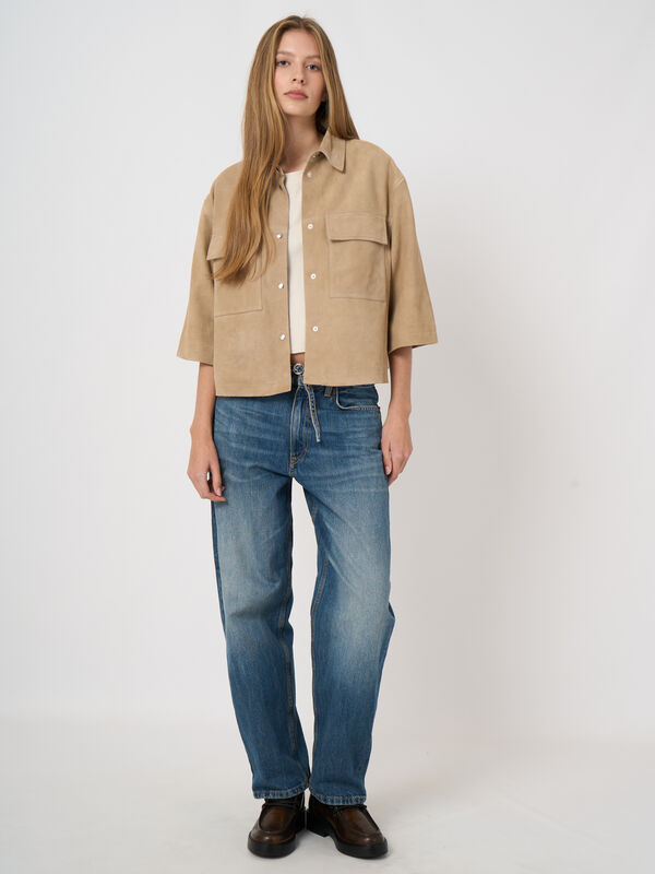 Women&rsquo;s suede shirt jacket with chest pockets image number 2
