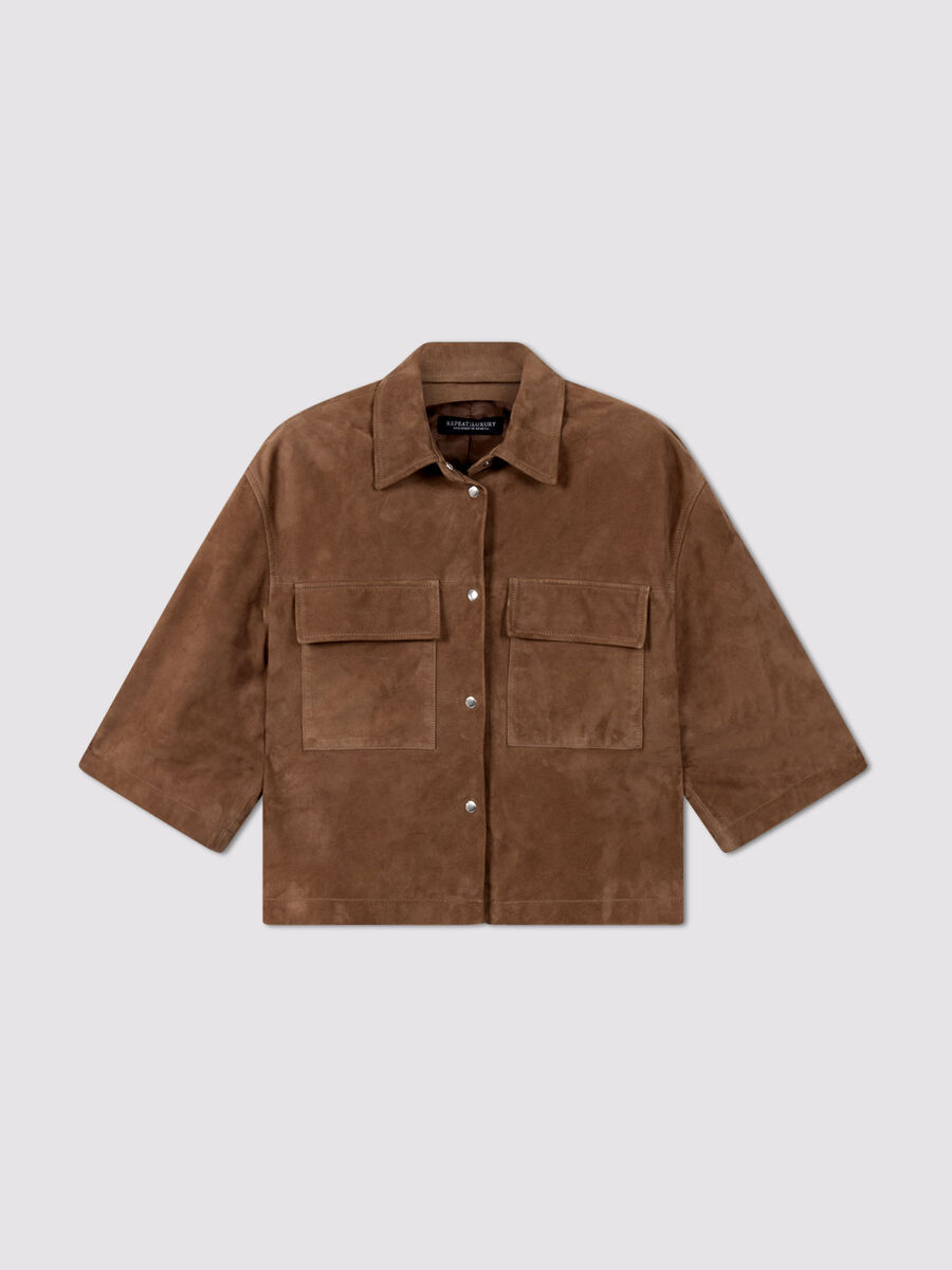 Women&rsquo;s suede shirt jacket with chest pockets image number 2