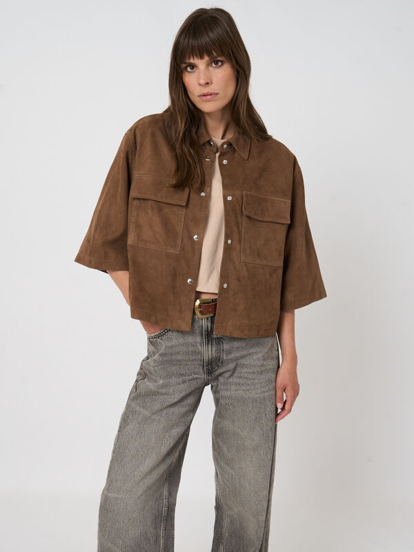 Dames overshirt van su&egrave;de met borstzakken image number 3