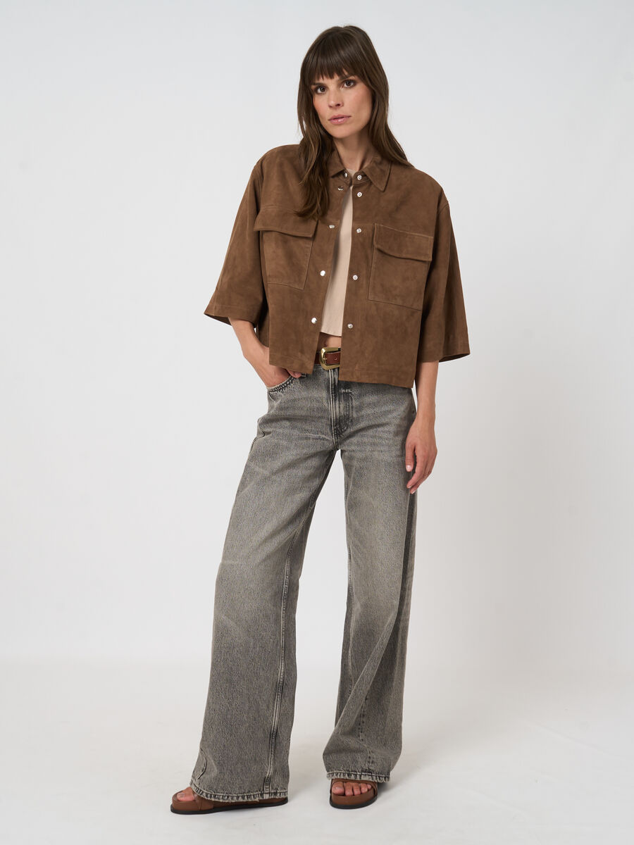 Women&rsquo;s suede shirt jacket with chest pockets image number 5