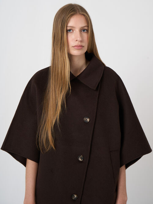 Wool-Blend Poncho Jacket with Lapel Collar