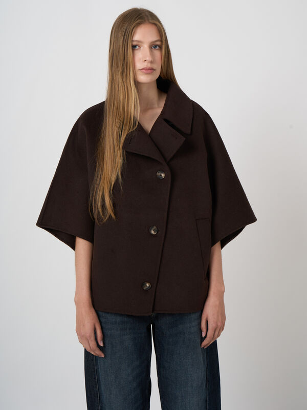 Wool-Blend Poncho Jacket with Lapel Collar image number 1