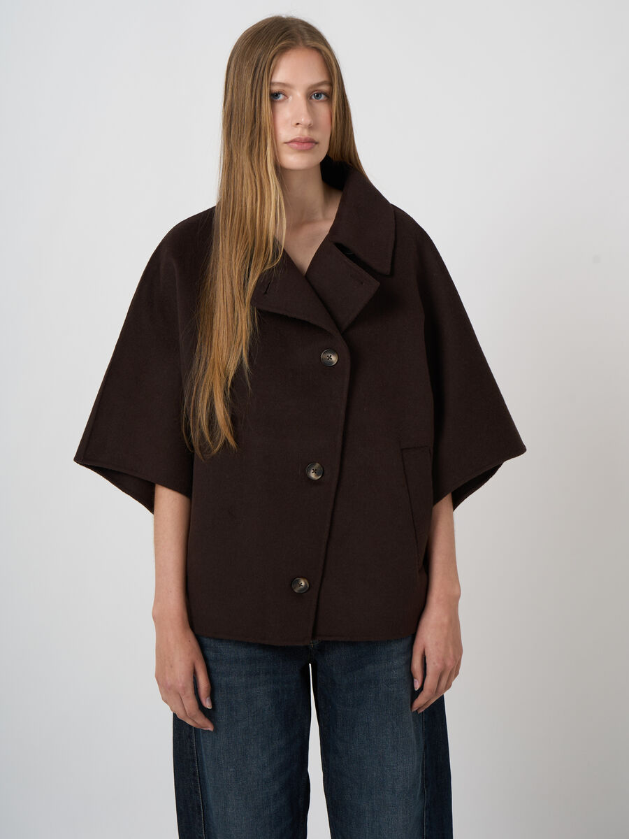 Wool-Blend Poncho Jacket with Lapel Collar image number 0