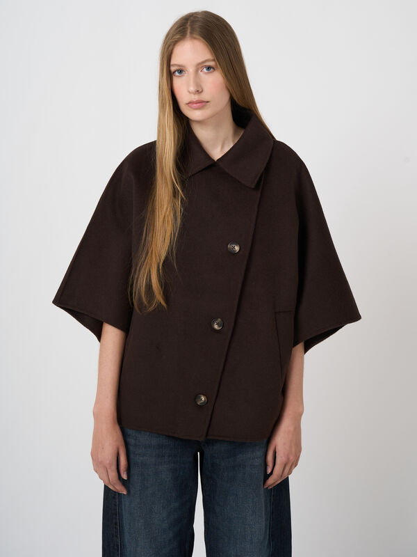 Wool-Blend Poncho Jacket with Lapel Collar image number 2