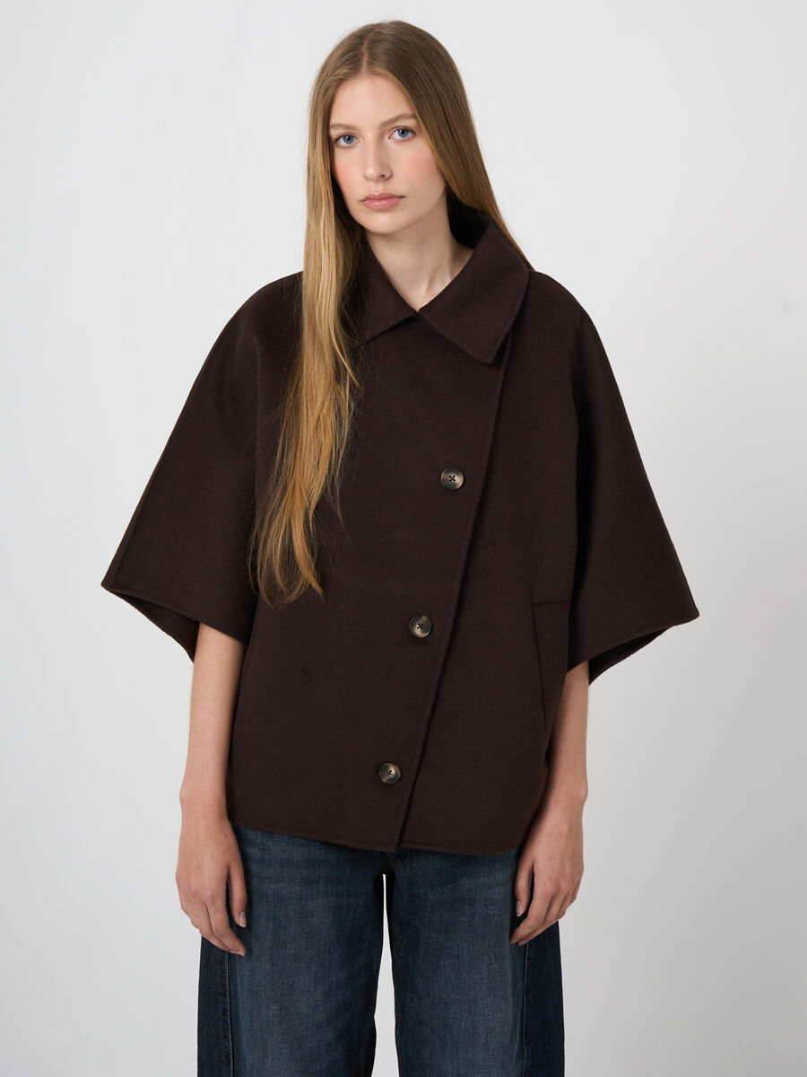 Wool-Blend Poncho Jacket with Lapel Collar image number 1