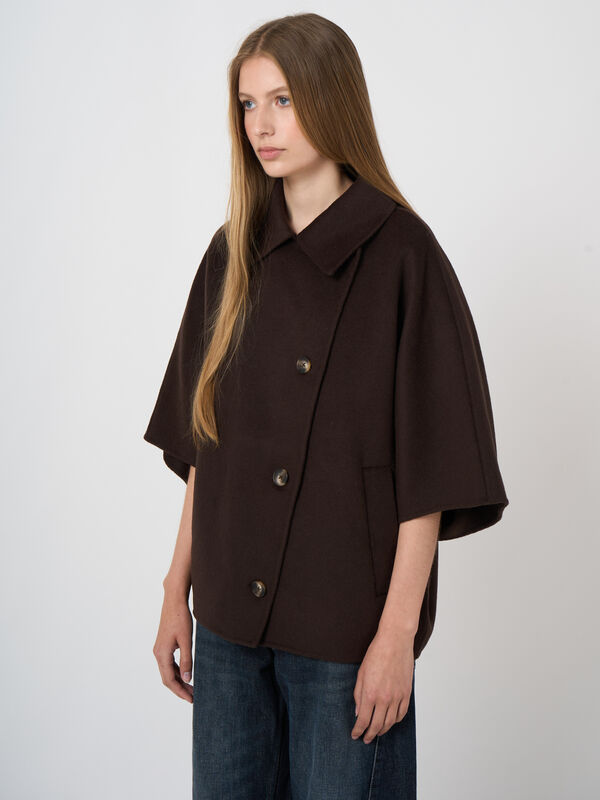 Wool-Blend Poncho Jacket with Lapel Collar image number 3