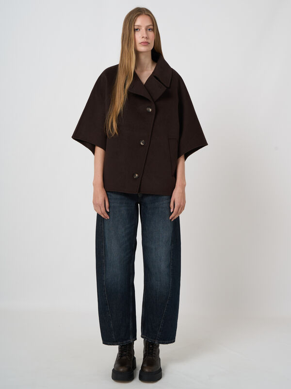 Wool-Blend Poncho Jacket with Lapel Collar image number 4