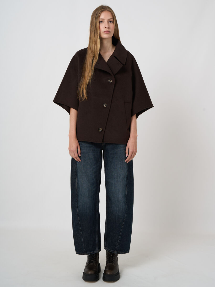 Wool-Blend Poncho Jacket with Lapel Collar image number 3