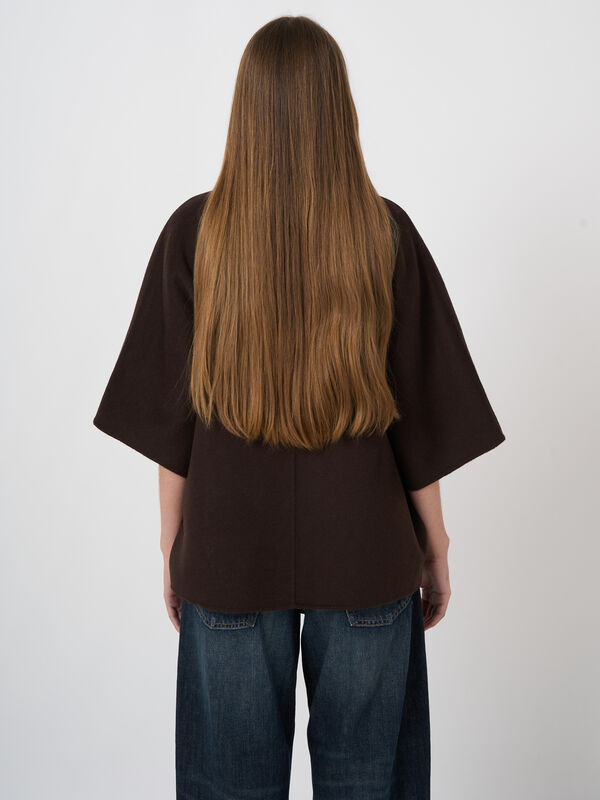 Wool-Blend Poncho Jacket with Lapel Collar image number 5