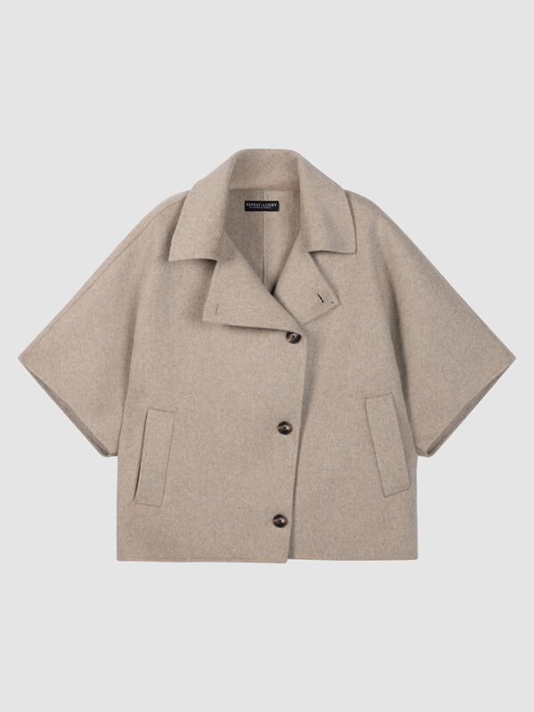 Wool-Blend Poncho Jacket with Lapel Collar image number 2