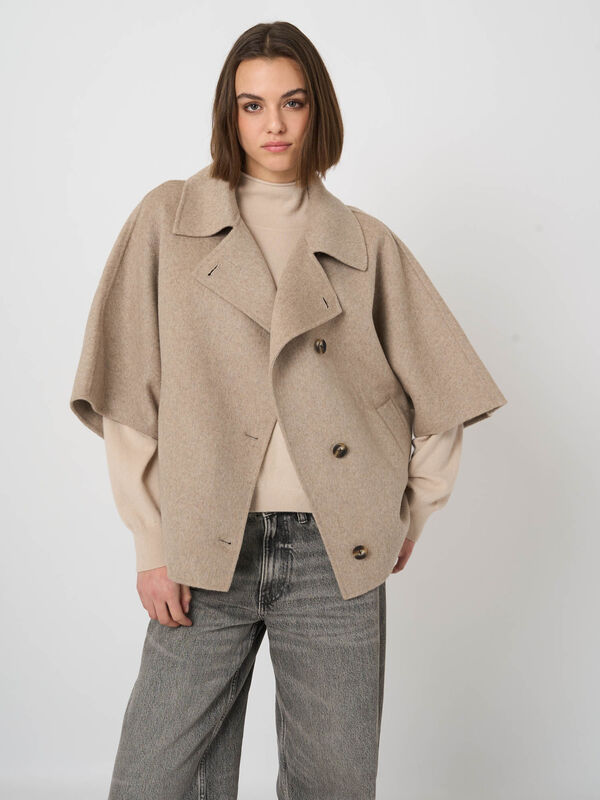 Wool-Blend Poncho Jacket with Lapel Collar image number 3
