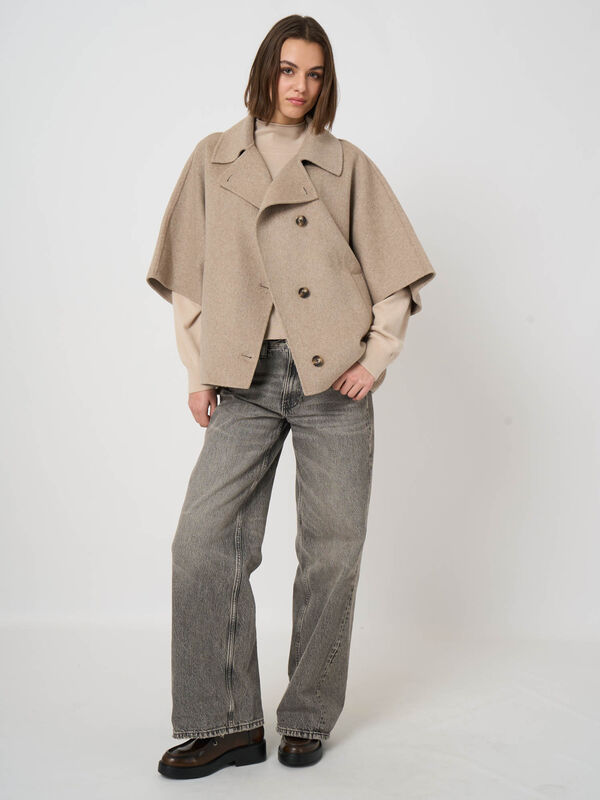 Wool-Blend Poncho Jacket with Lapel Collar image number 4