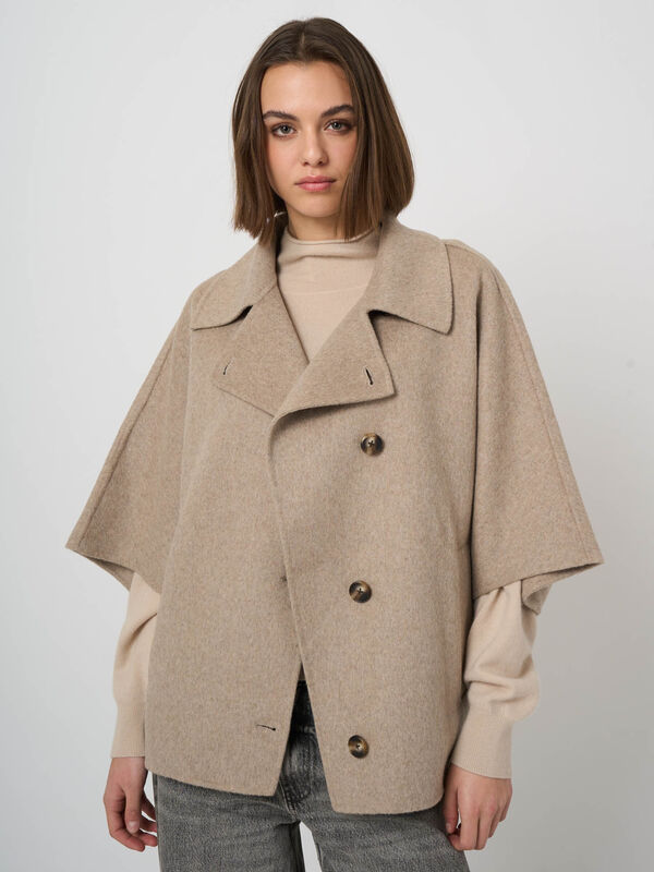 Wool-Blend Poncho Jacket with Lapel Collar image number 5