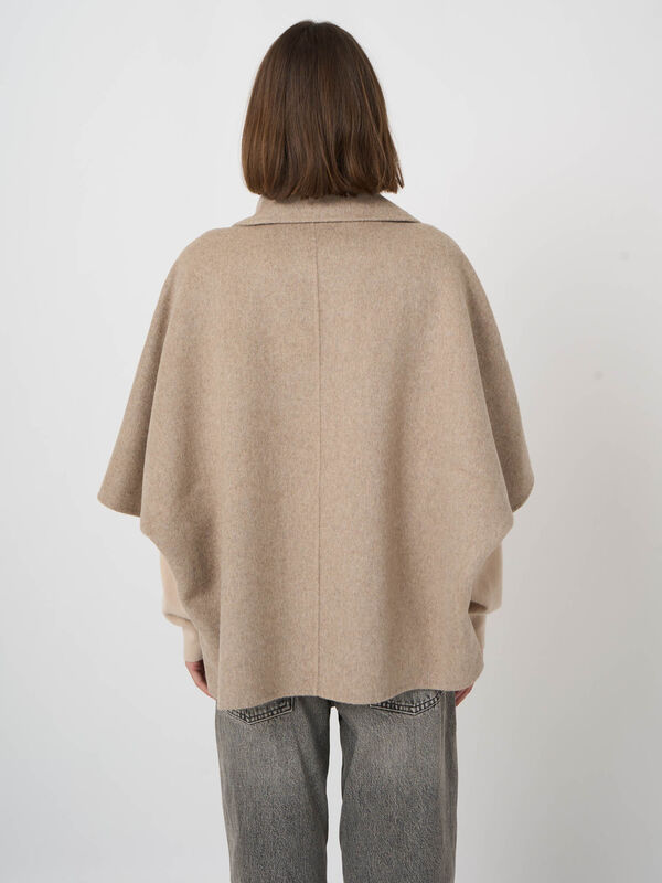 Wool-Blend Poncho Jacket with Lapel Collar image number 6