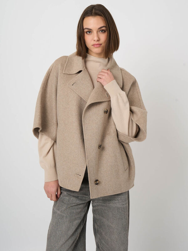 Wool-Blend Poncho Jacket with Lapel Collar image number 7