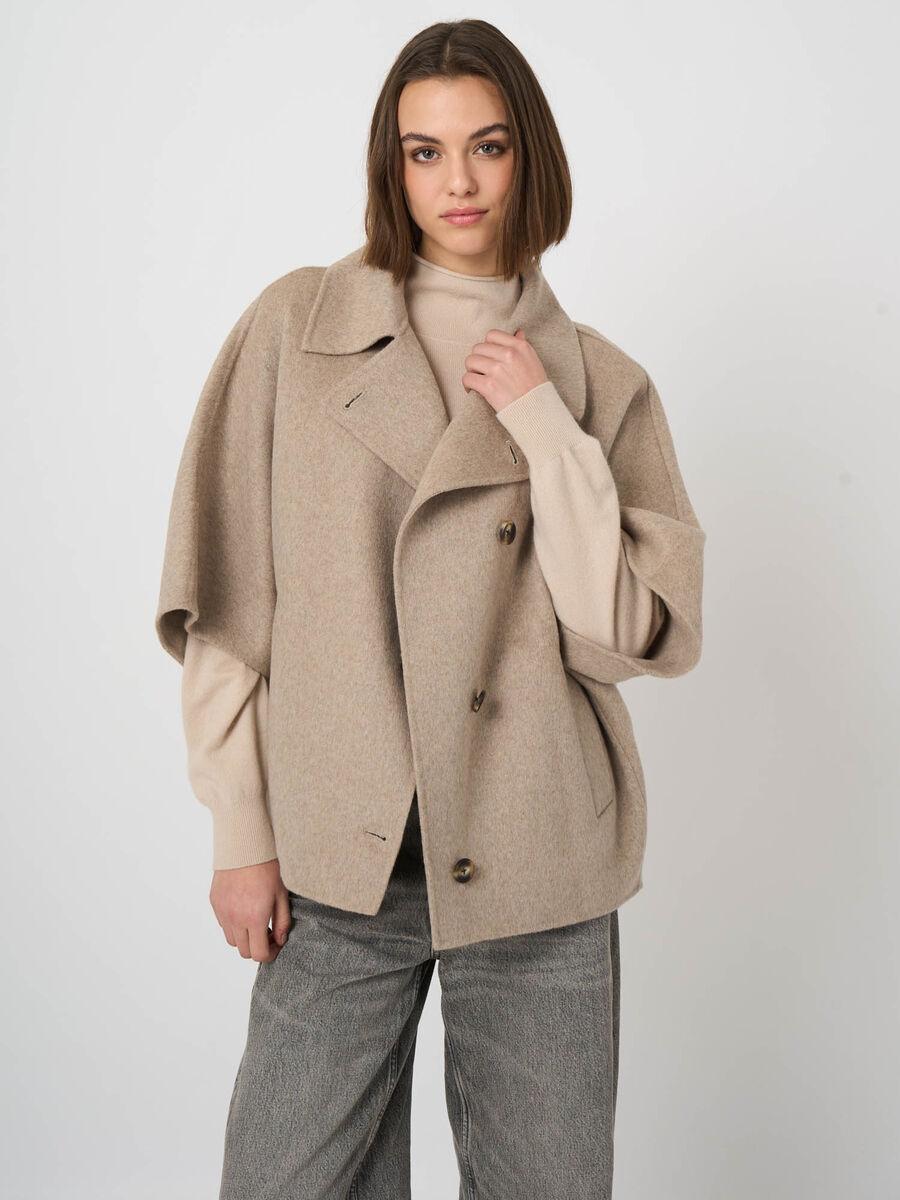 Wool-Blend Poncho Jacket with Lapel Collar image number 1