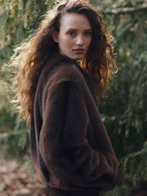 Soft Faux-Fur Jacket with Round Neckline