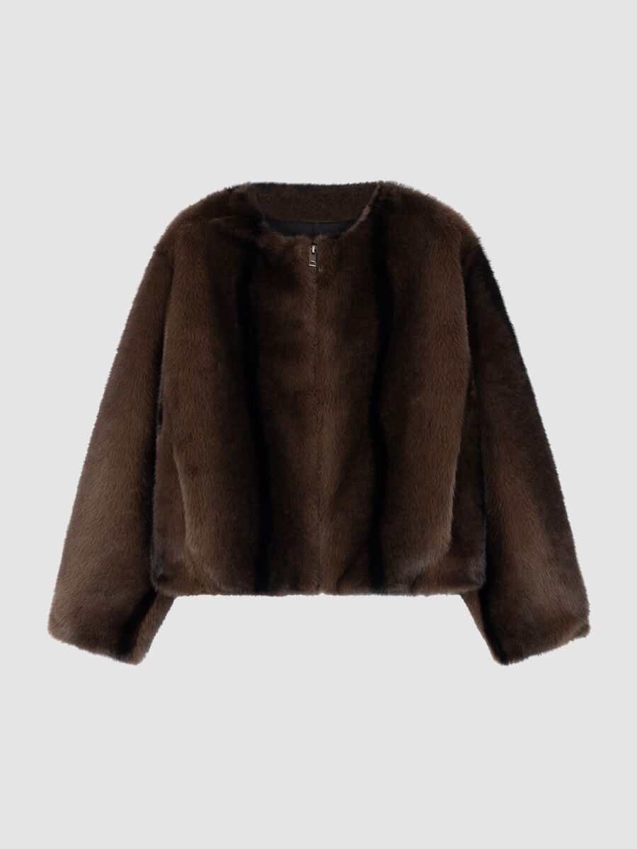 Weiche Faux-Fur-Jacke mit Rundhalsausschnitt image number 4