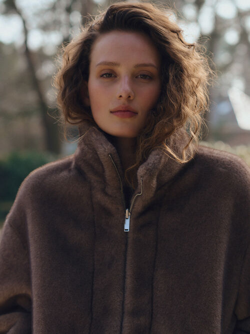 Reversible Faux-Mink Jacket with Wide Stand Collar