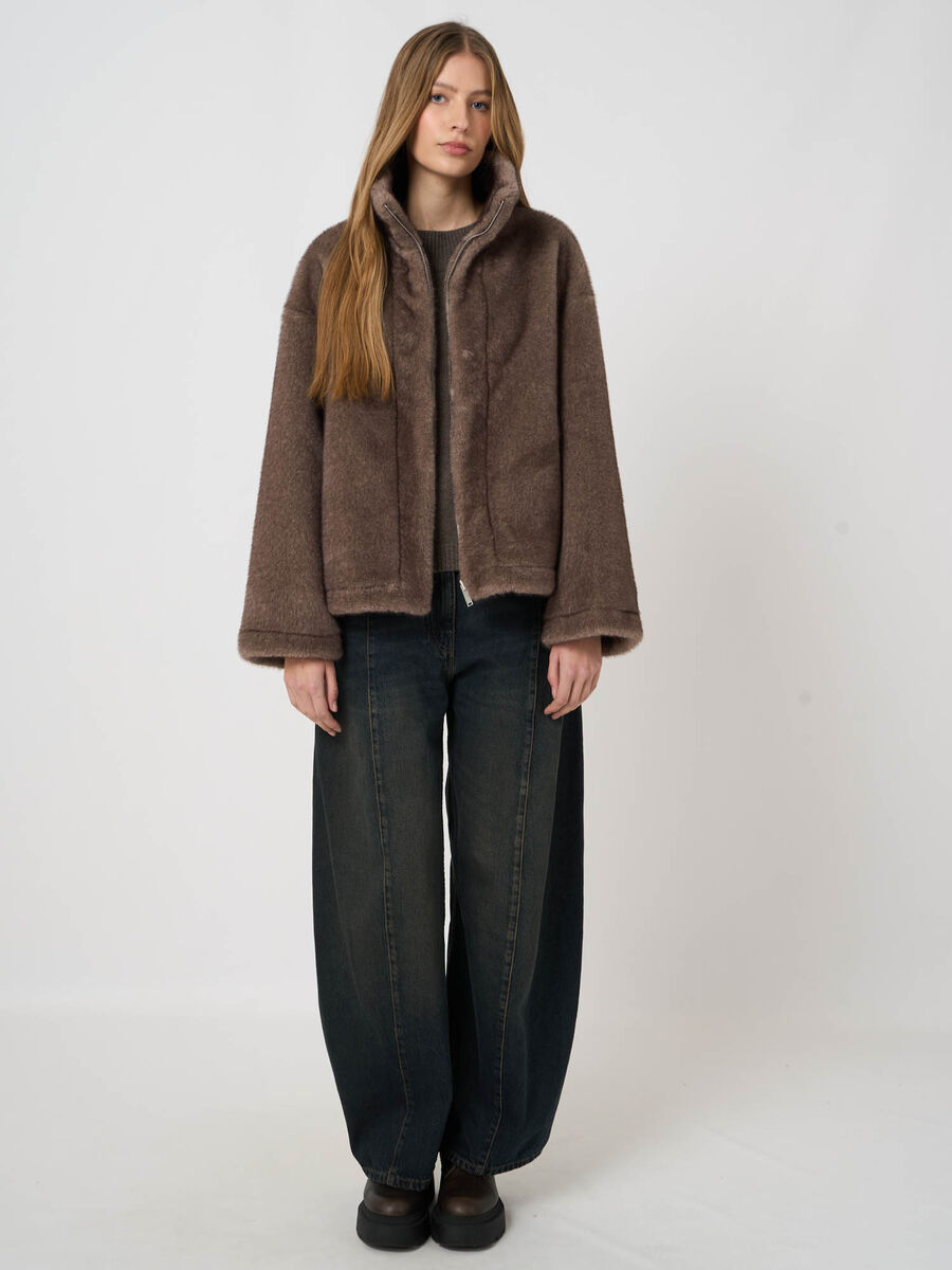 Reversible Faux-Mink Jacket with Wide Stand Collar image number 11