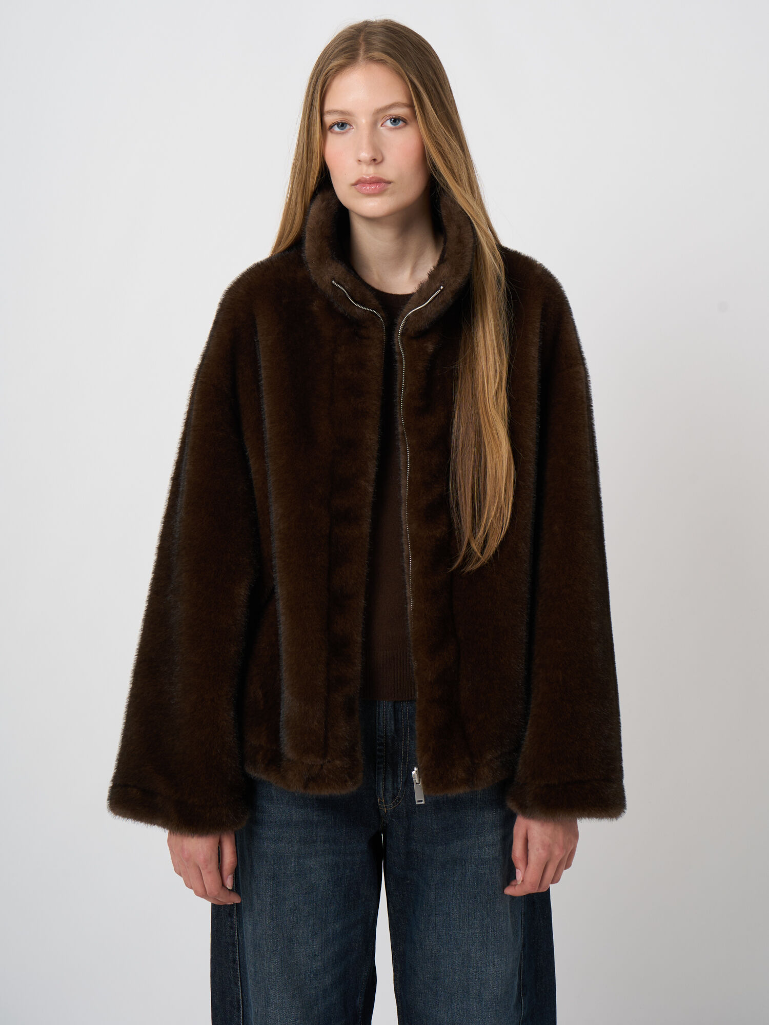 Reversible Faux-Mink Jacket with Wide Stand Collar | REPEAT cashmere