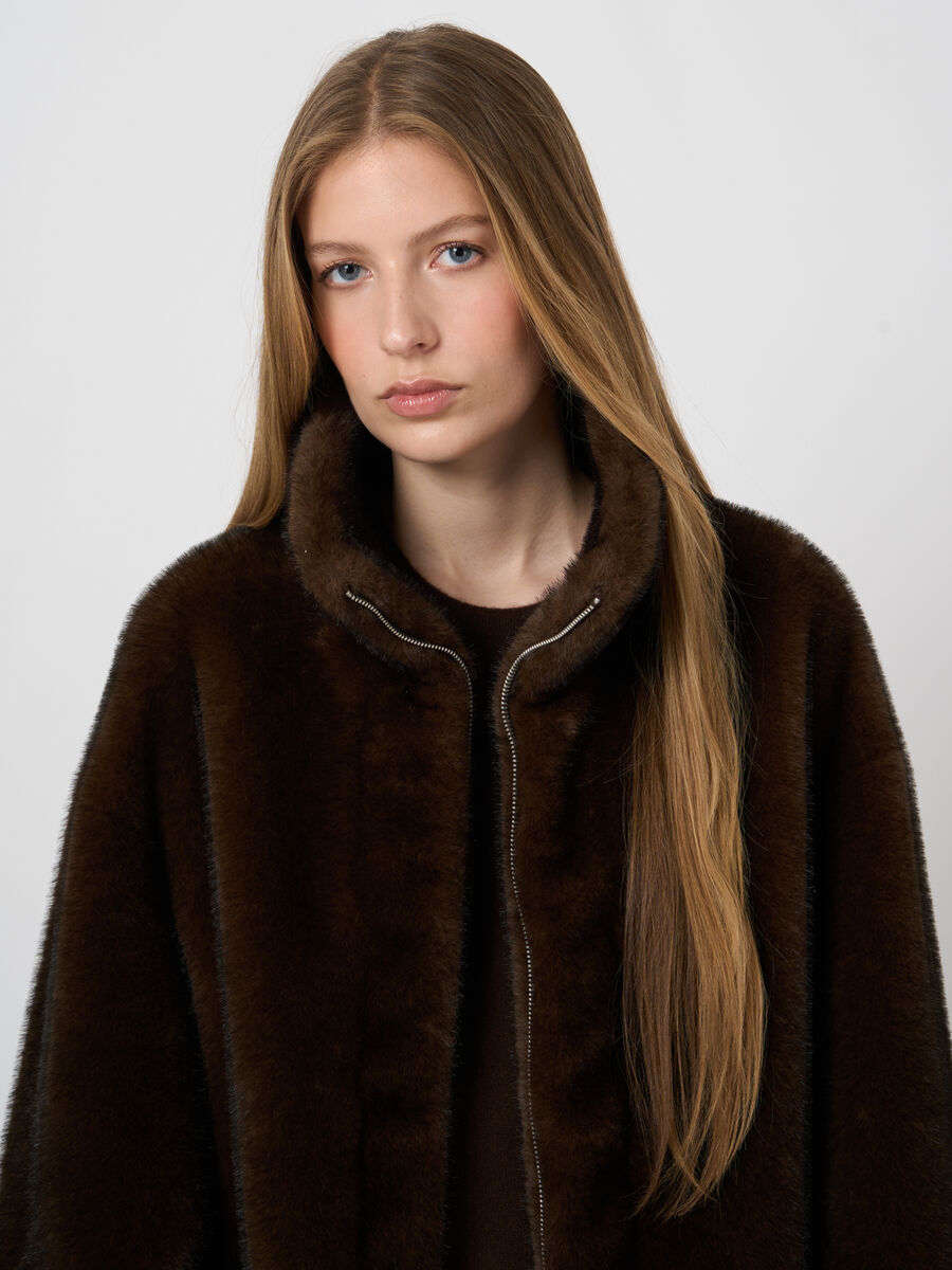 Reversible Faux-Mink Jacket with Wide Stand Collar image number 3