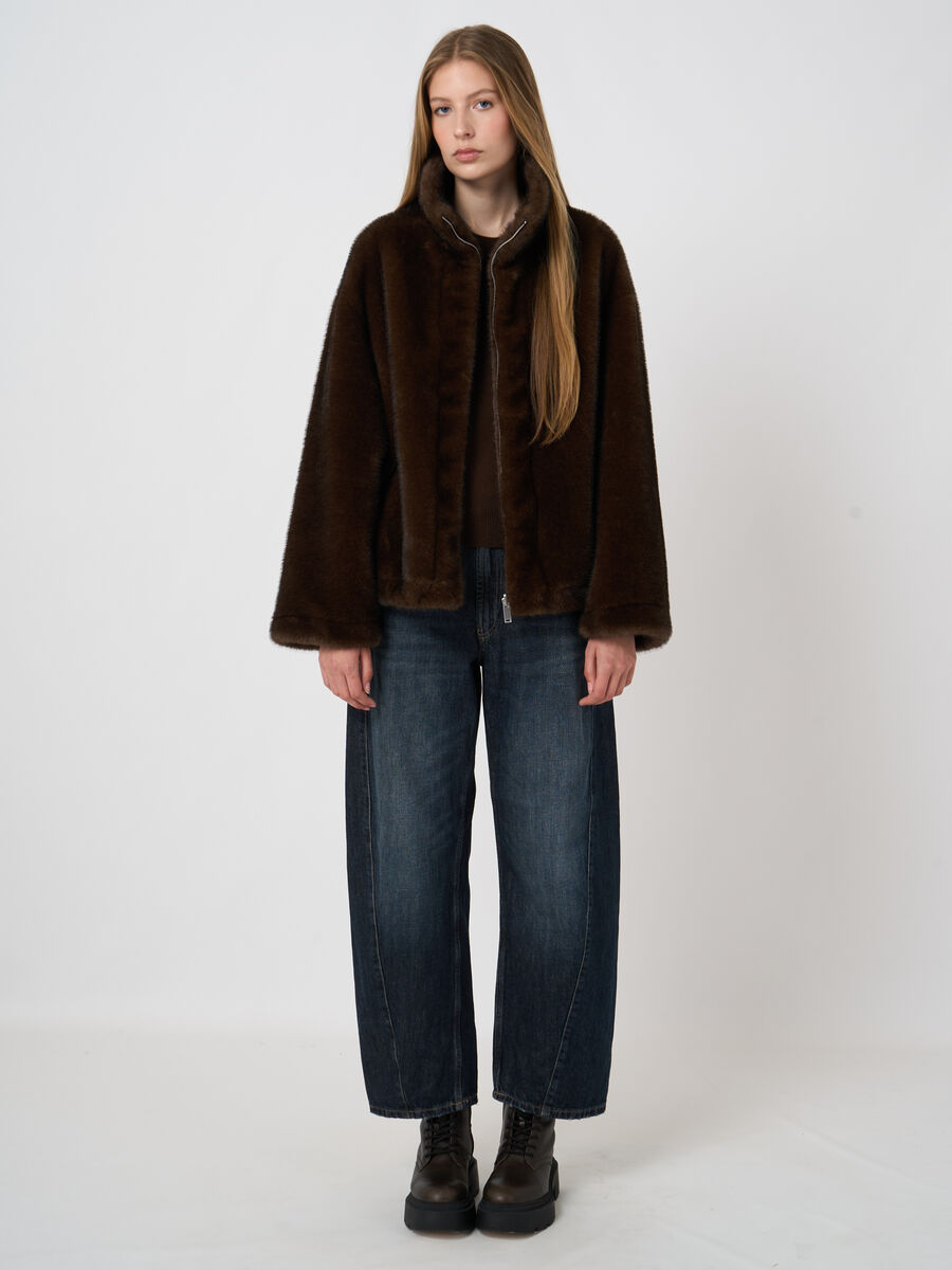 Reversible Faux-Mink Jacket with Wide Stand Collar image number 5