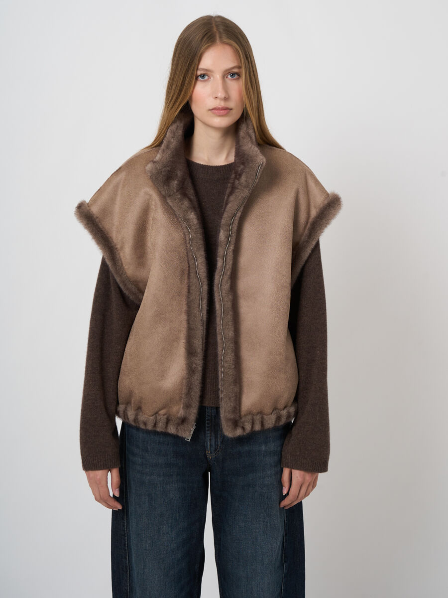 Reversible Faux-Mink Vest with Stand Collar image number 3