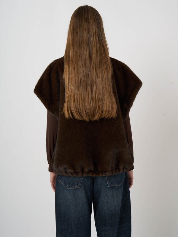 Reversible Faux-Mink Vest with Stand Collar image number 9