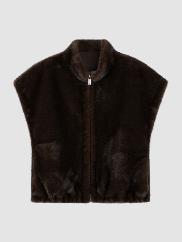 Reversible Faux-Mink Vest with Stand Collar image number 3