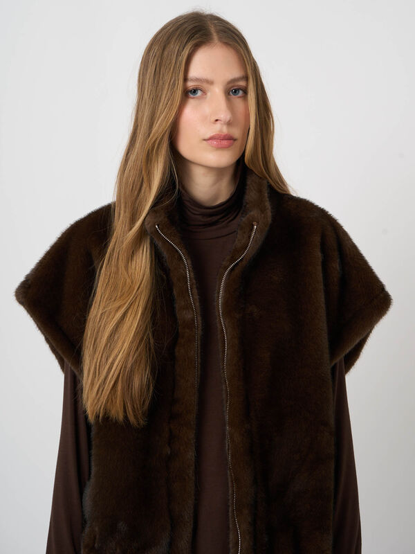 Reversible Faux-Mink Vest with Stand Collar image number 7