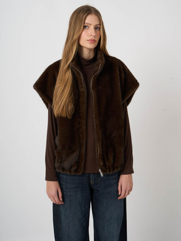 Reversible Faux-Mink Vest with Stand Collar image number 8