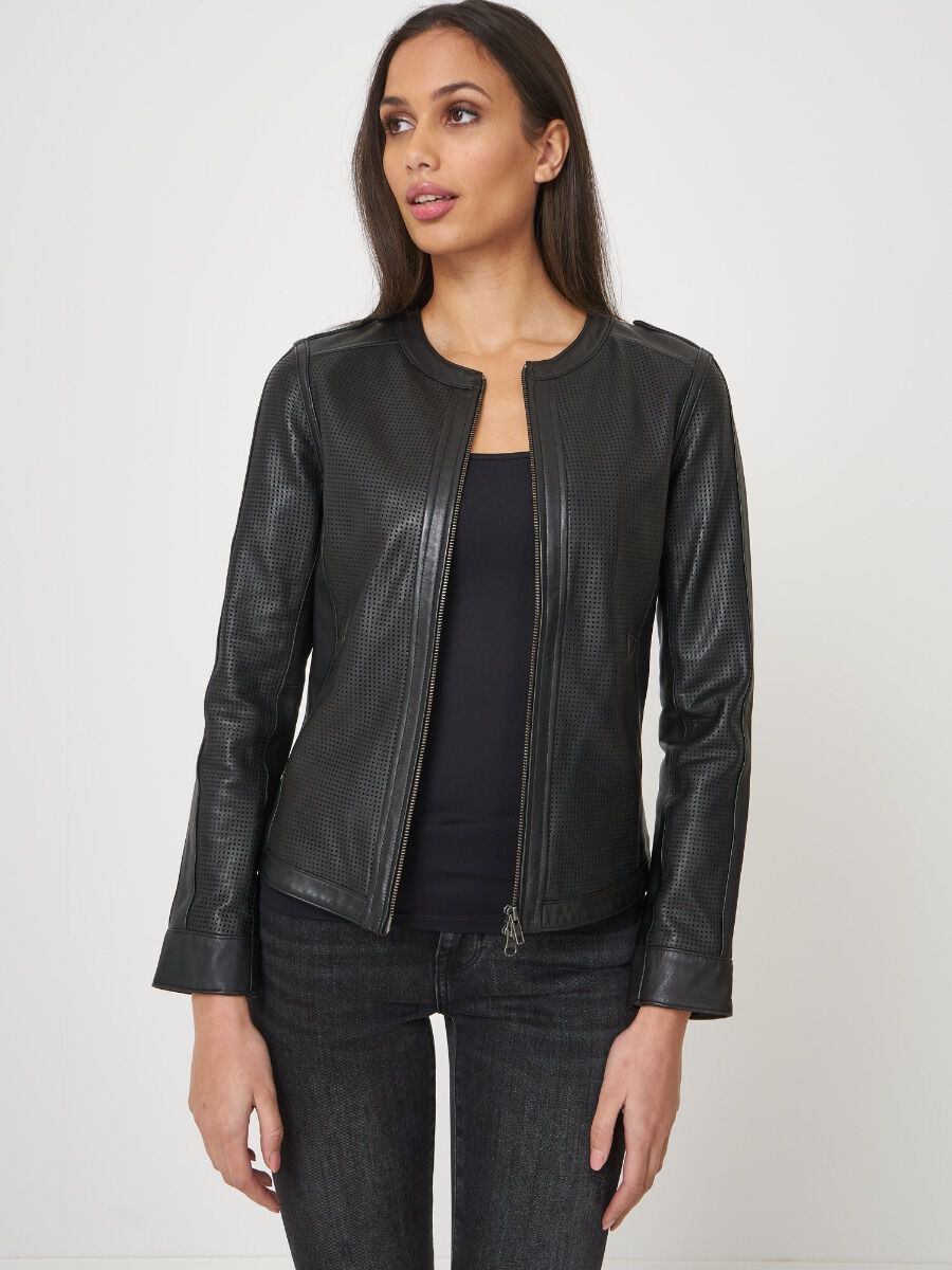 Perforated leather jacket image number 0