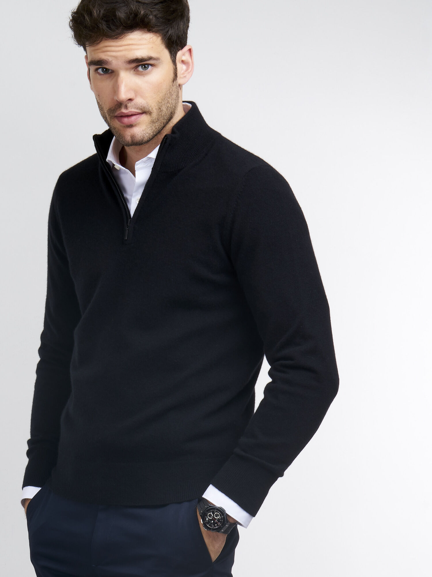 Black Cashmere Half-Zip Sweater