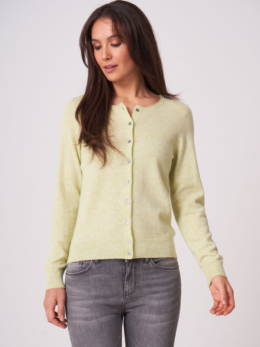 Basic fine knit organic cashmere round neck cardigan image number 0