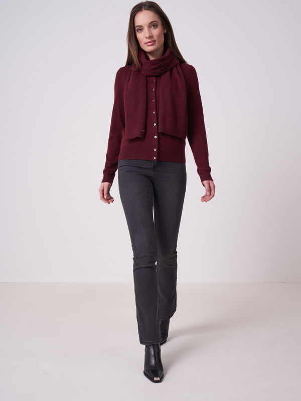 Basic fine knit organic cashmere round neck cardigan image number 3