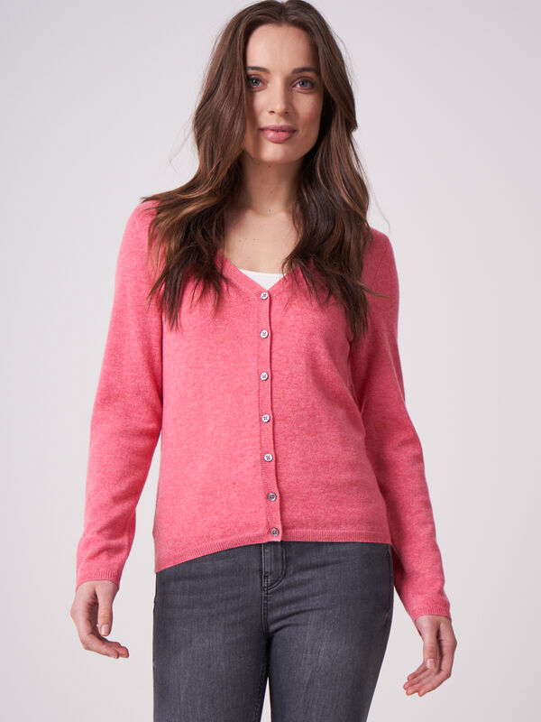 Basic fine knit organic cashmere V-neck cardigan image number 0