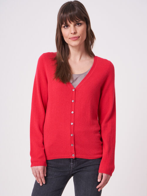 Basic fine knit organic cashmere V-neck cardigan