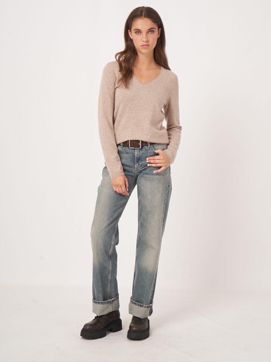 Basic  V-hals trui van cashmere wolmix image number 4
