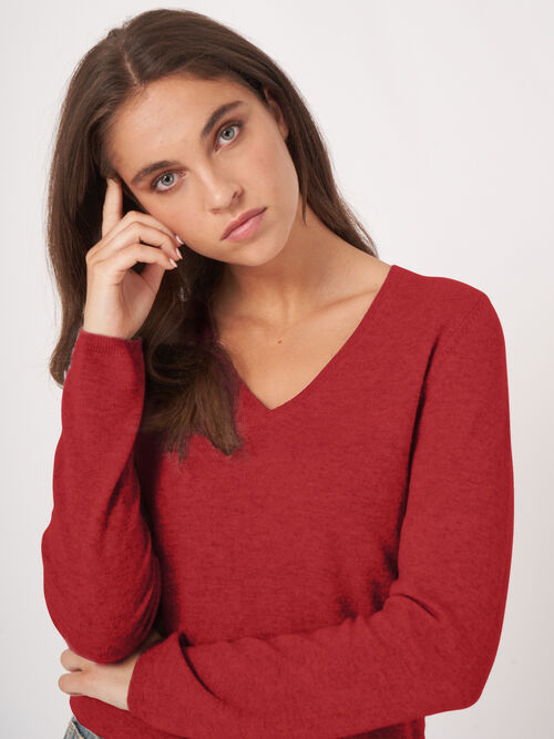 Basic  V-hals trui van cashmere wolmix