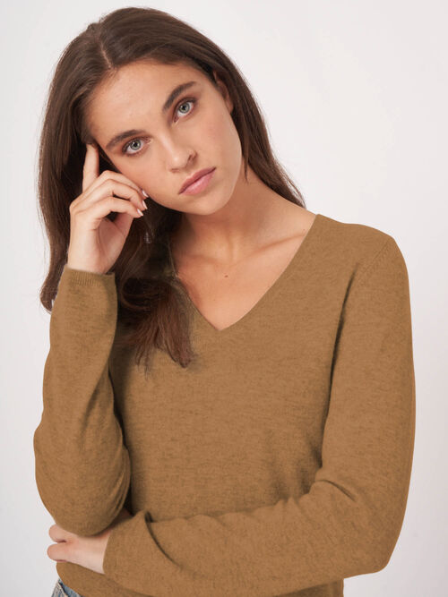 Basic  V-hals trui van cashmere wolmix