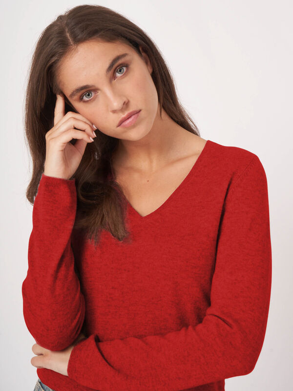Basic  V-hals trui van cashmere wolmix image number 0