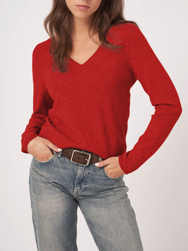 Basic  V-hals trui van cashmere wolmix image number 2