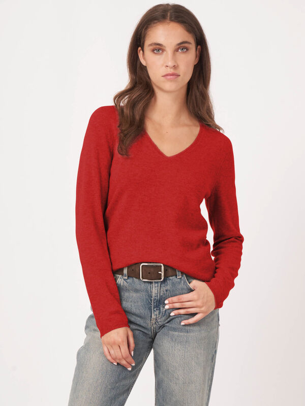 Basic  V-hals trui van cashmere wolmix image number 3