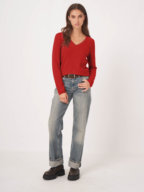 Basic  V-hals trui van cashmere wolmix image number 4