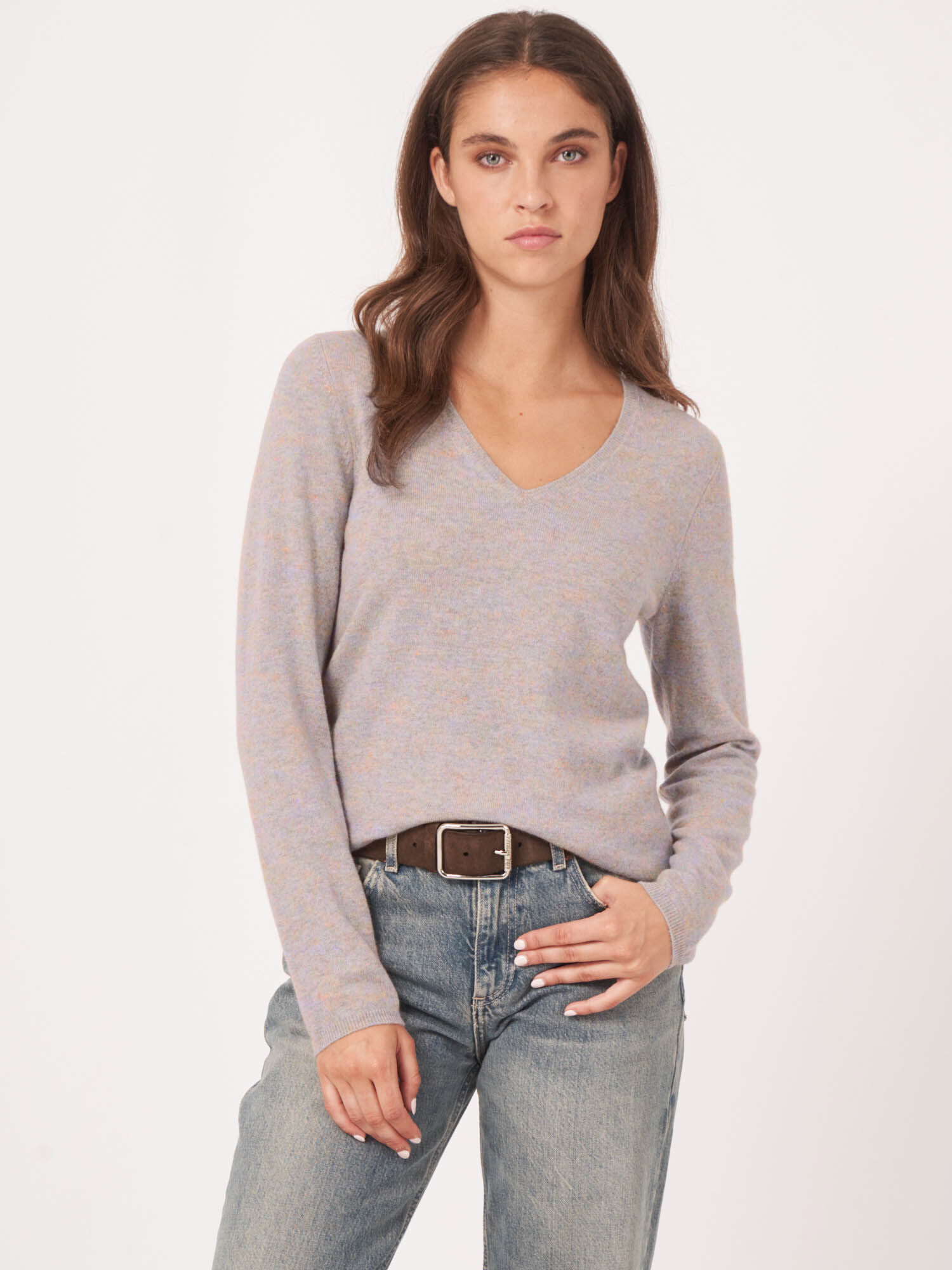 Basic V-hals trui van cashmere wolmix