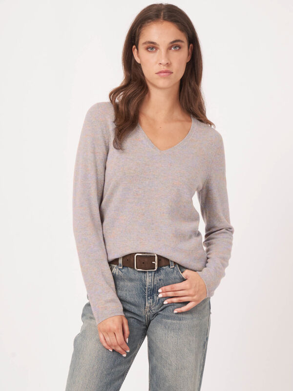Basic  V-hals trui van cashmere wolmix image number 0