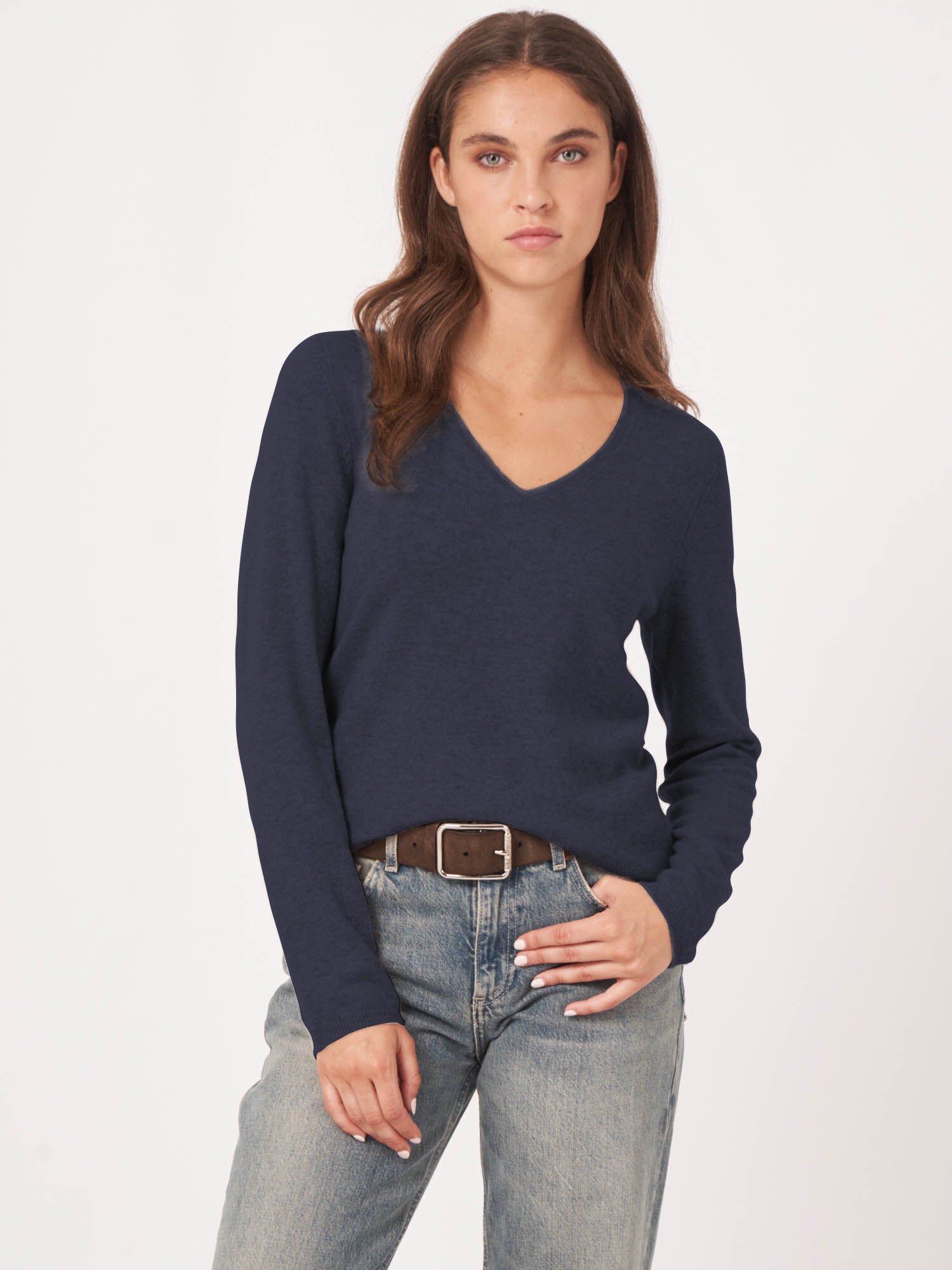 Basic V-hals trui van cashmere wolmix