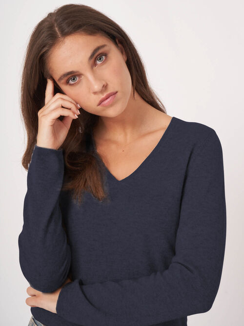 Basic  V-hals trui van cashmere wolmix