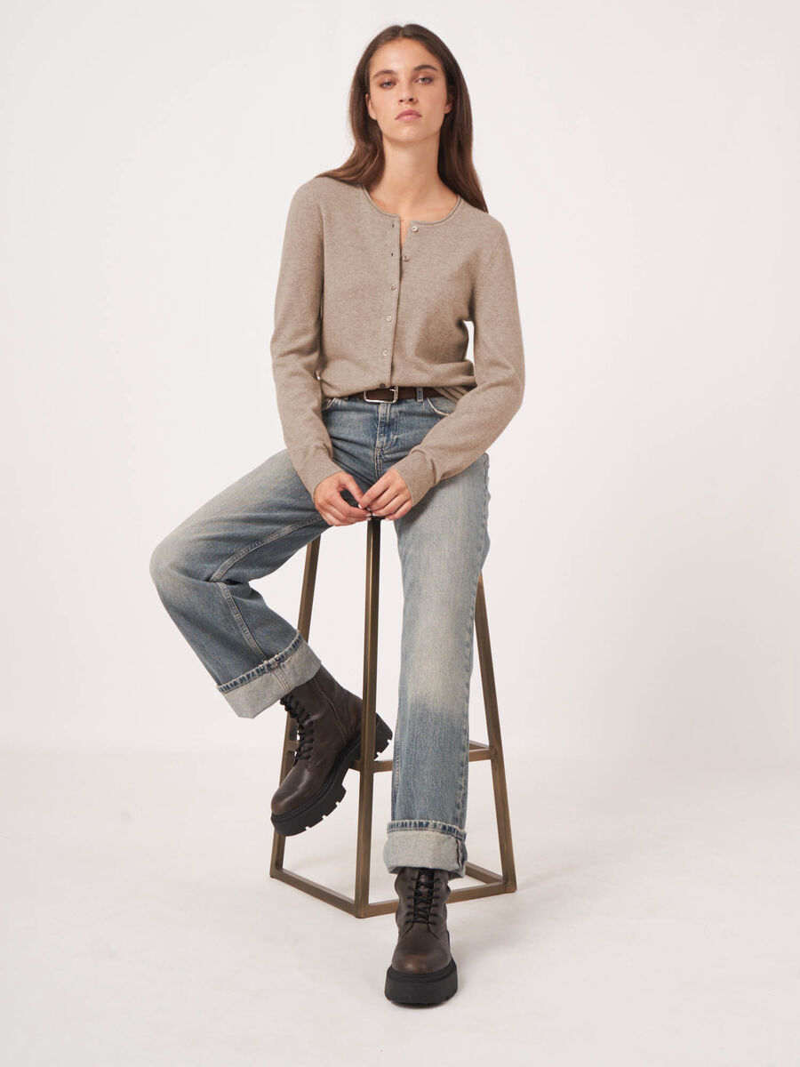 Basic cashmere blend round neck cardigan image number 0